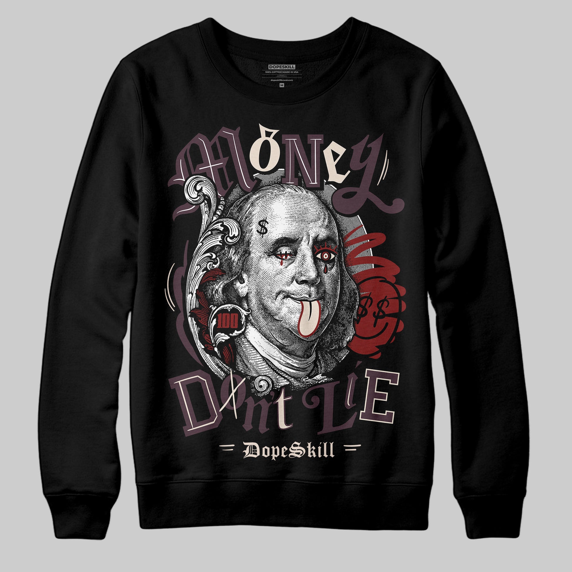 Adidas Samba OG Maroon Gold Metallic DopeSkill Sweatshirt Money Don't Lie Graphic Streetwear - Black