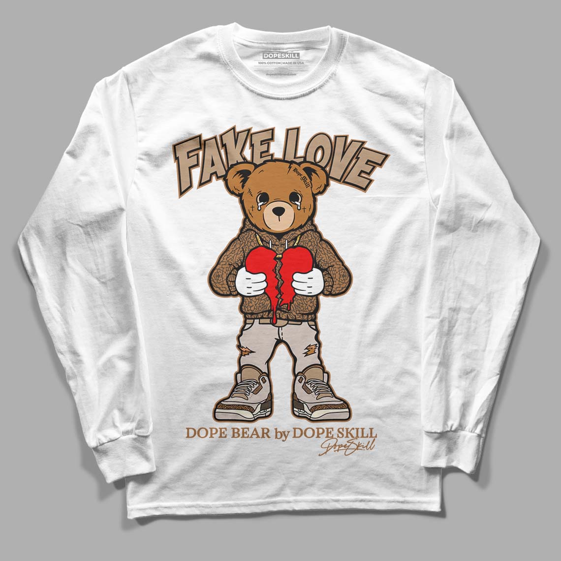 Jordan 3 Retro Palomino DopeSkill Long Sleeve T-Shirt Fake Love Graphic Streetwear - White