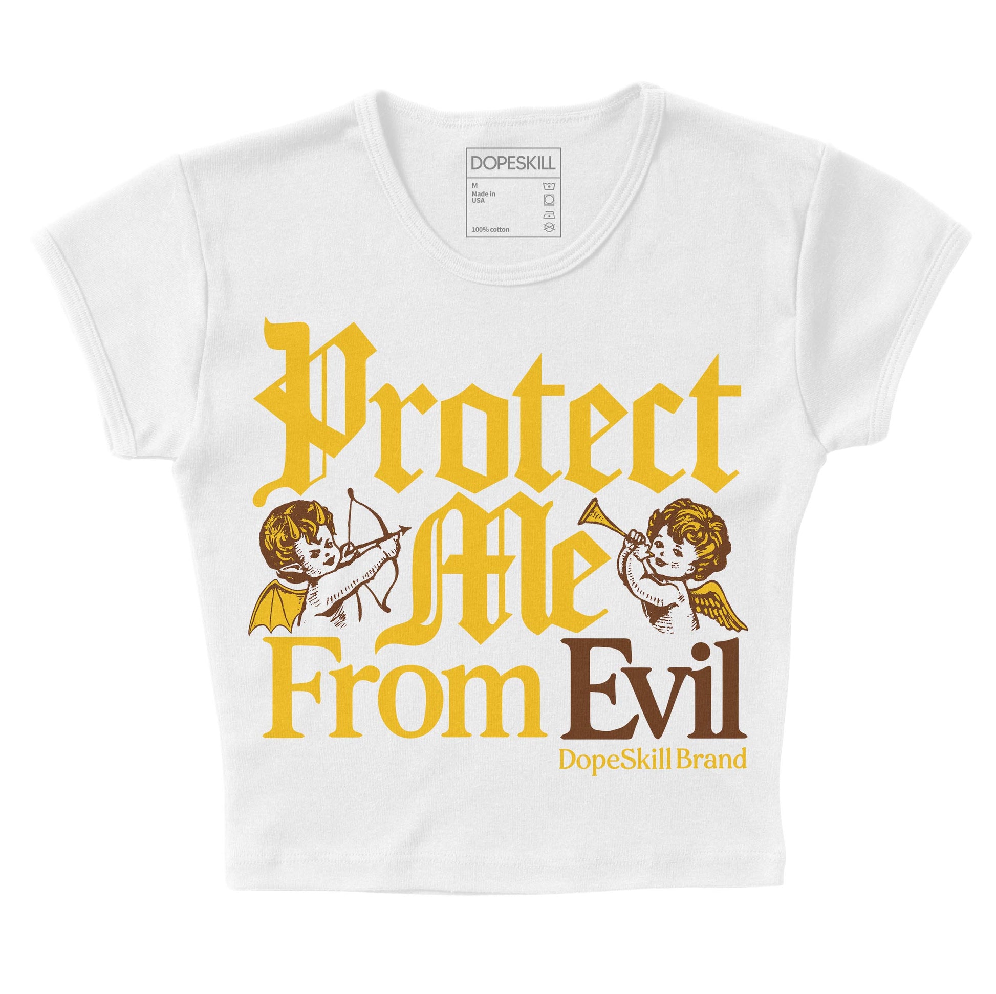 Yellow Sneakers DopeSkill Women's Crop Top Protect Me From Evil Graphic Streetwear - White 