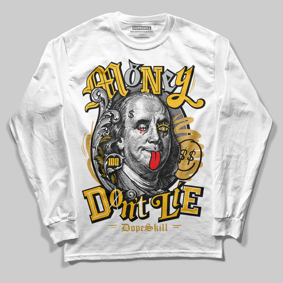 Jordan 12 "Phantom" DopeSkill Long Sleeve T-Shirt Money Don't Lie Graphic Streetwear - White