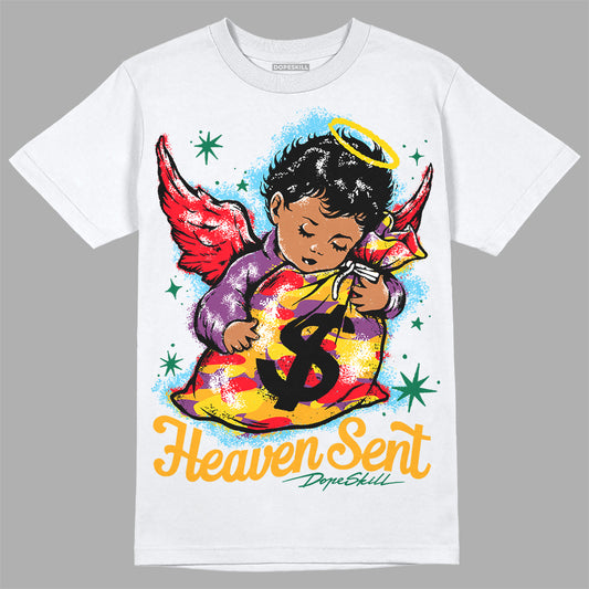 Jordan 1 Mid GS 'Six Championships' DopeSkill T-Shirt Heaven Sent Graphic Streetwear - White