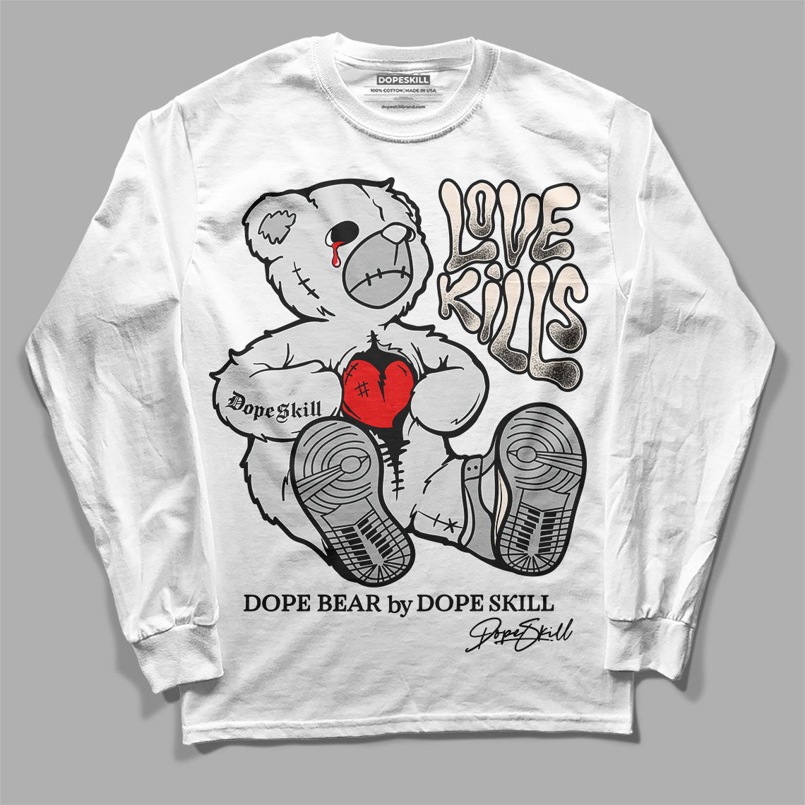 Dunk Low Cool Grey DopeSkill Long Sleeve T-Shirt Love Kills Graphic Streetwear - White