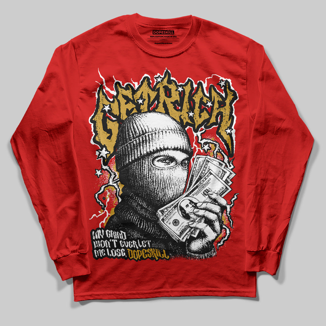 Red Sneakers DopeSkill Long Sleeve T-Shirt New Get Rich Graphic Streetwear - Red