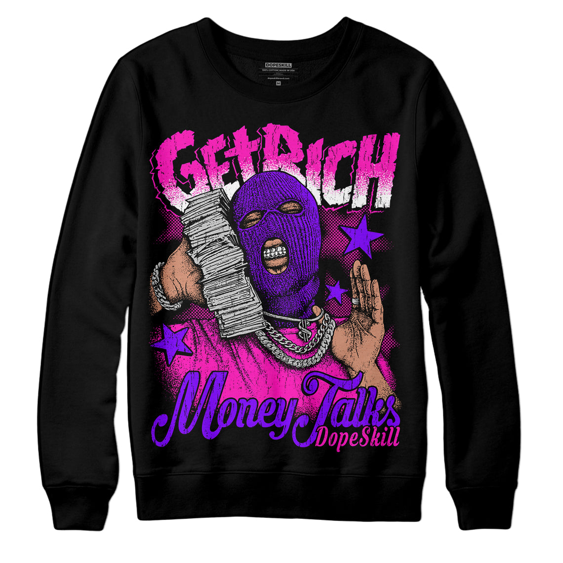 Dunk Low GS “Active Fuchsia” DopeSkill Sweatshirt Get Rich Graphic Streetwear - Black