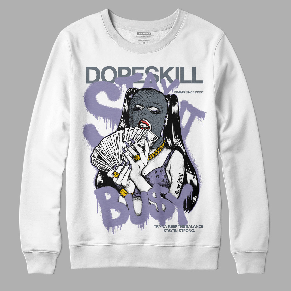 Jordan 5 Retro Low Indigo Haze DopeSkill Sweatshirt Stay It Busy Graphic Streetwear - White 