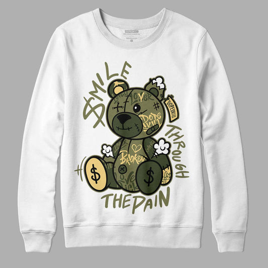 Jordan 4 Retro SE Craft Medium Olive DopeSkill Sweatshirt Smile Through The Pain Graphic Streetwear - White 