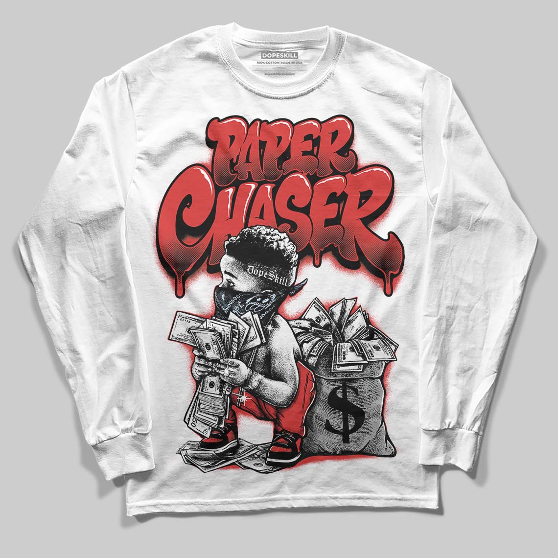 Jordan 6 “Reverse Infrared” DopeSkill Long Sleeve T-Shirt Paper Chaser Boy Graphic Streetwear - White