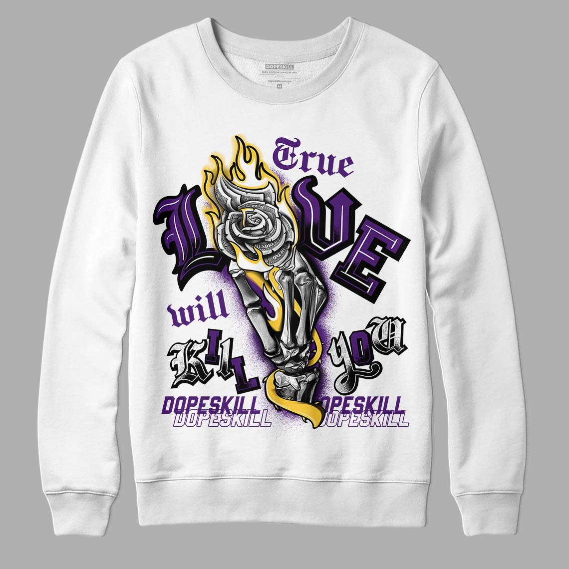 Jordan 12 “Field Purple” DopeSkill Sweatshirt True Love Will Kill You Graphic Streetwear - White