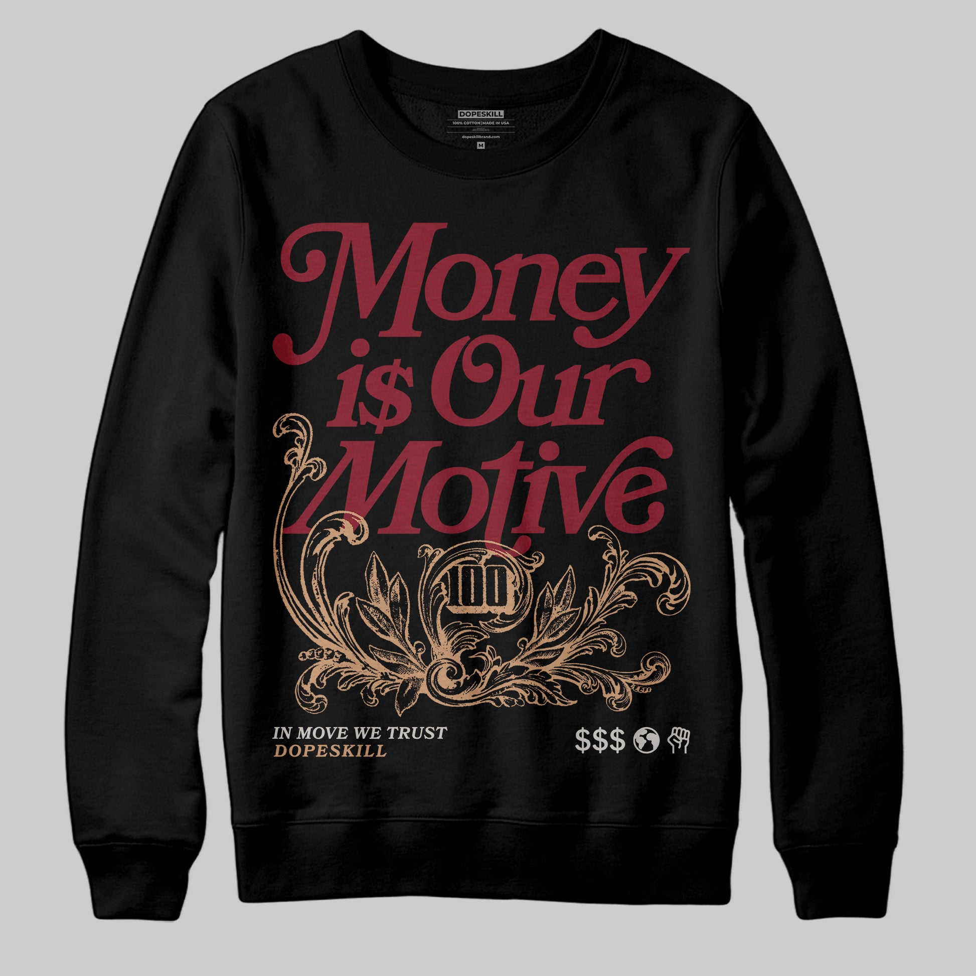 Adidas SAMBA OG ‘Collegiate Burgundy’ DopeSkill Sweatshirt Money Is Our Motive Typo Graphic Streetwear - Black