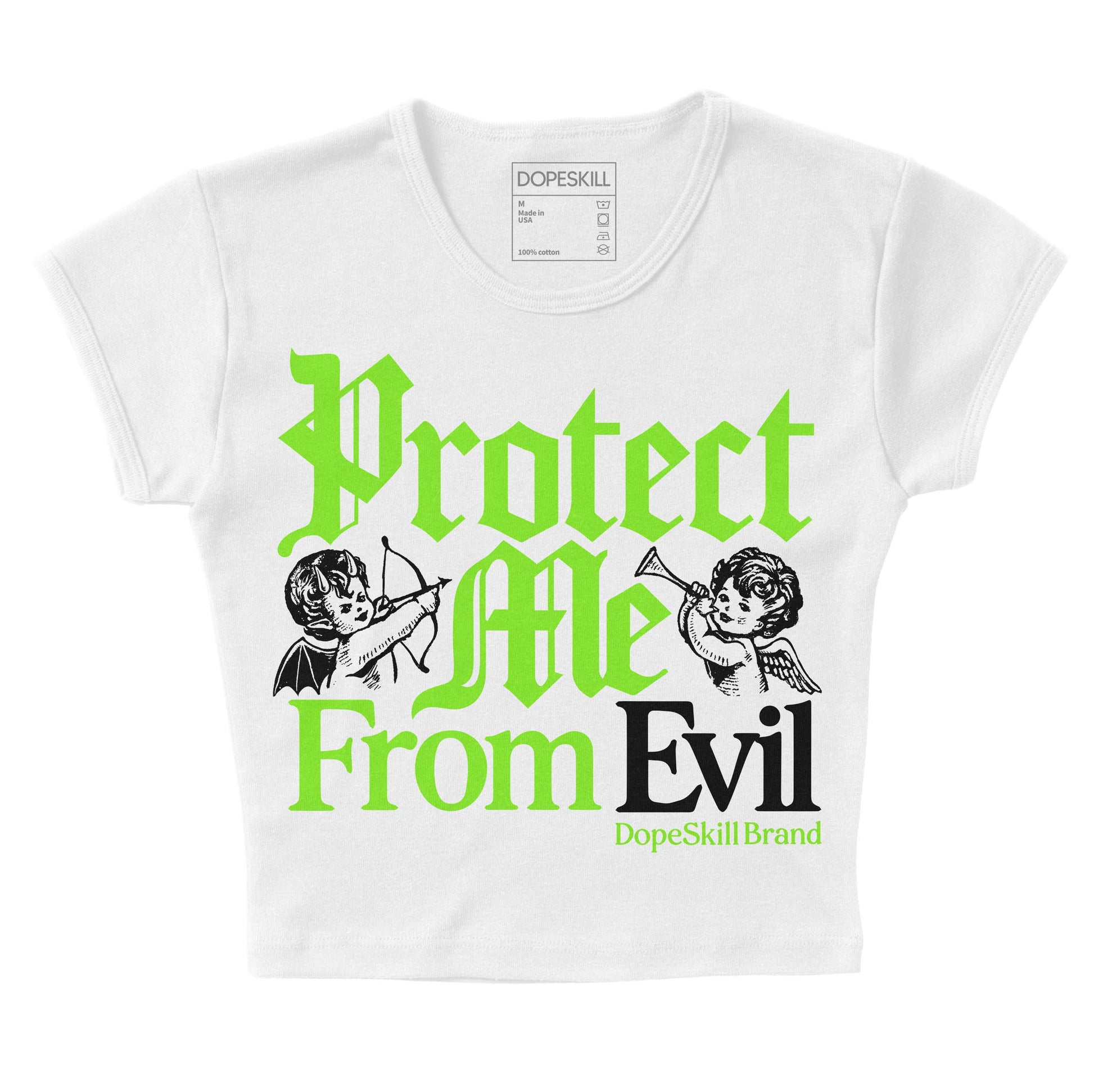 Neon Green Sneakers DopeSkill Women's Crop Top Protect Me From Evil Graphic Streetwear - White