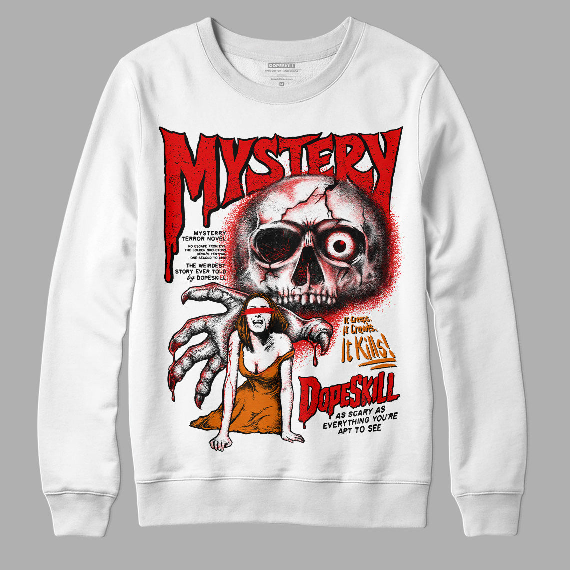 Jordan 4 Retro Red Cement DopeSkill Sweatshirt Mystery Ghostly Grasp Graphic Streetwear - White 