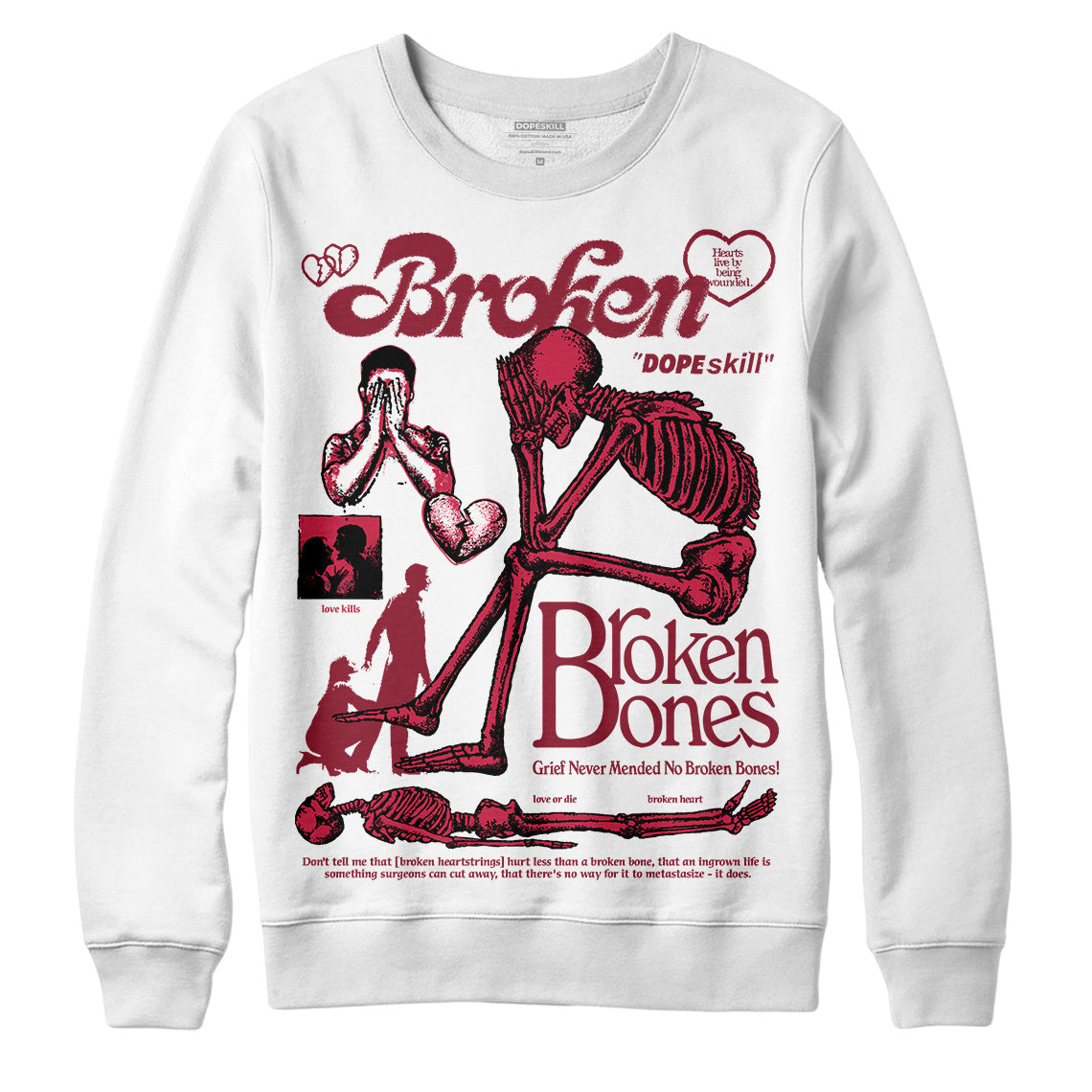 Jordan 1 Retro High '85 OG Metallic Burgundy DopeSkill Sweatshirt Broken Bones Graphic Streetwear - WHite