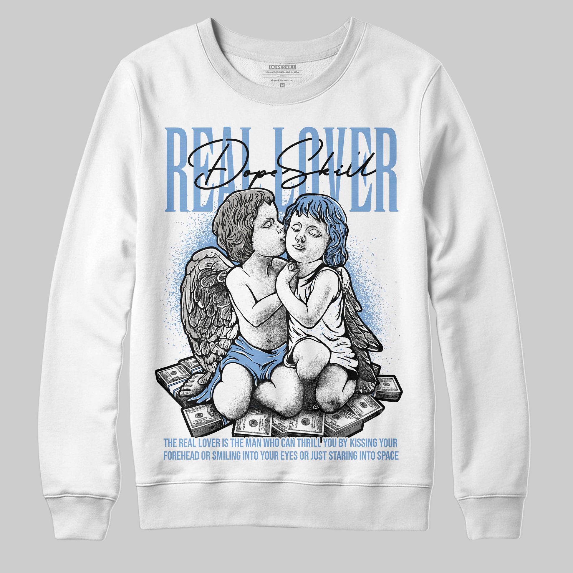 Jordan 5 Retro University Blue DopeSkill Sweatshirt Real Lover Graphic Streetwear - White