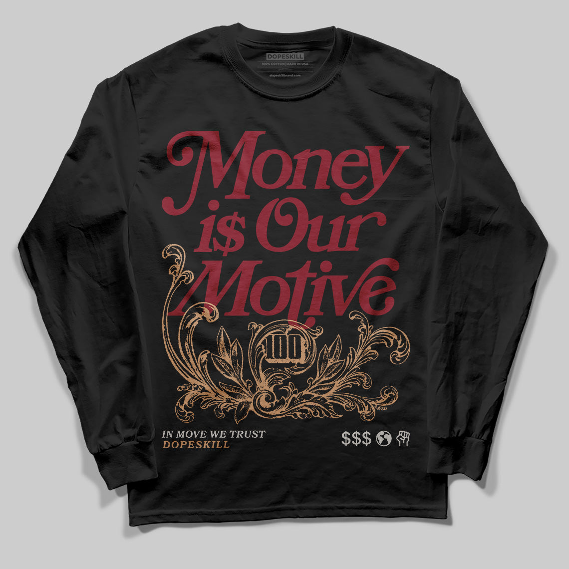 Adidas SAMBA OG ‘Collegiate Burgundy’ DopeSkill Long Sleeve T-Shirt Money Is Our Motive Typo Graphic Streetwear - Black