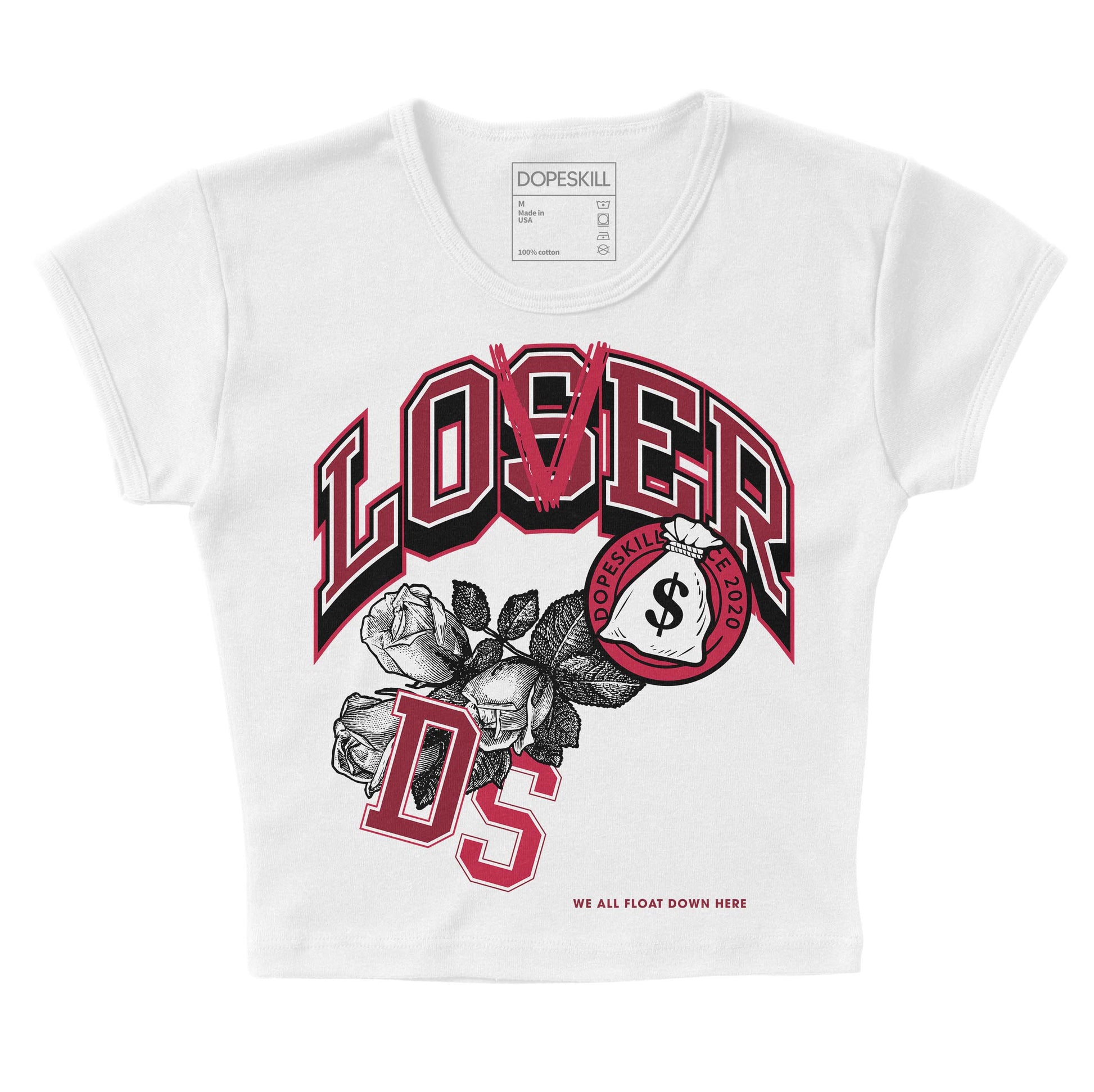 Jordan 1 Retro High '85 OG Metallic Burgundy DopeSkill Women's Crop Top Loser Lover Graphic Streetwear - White