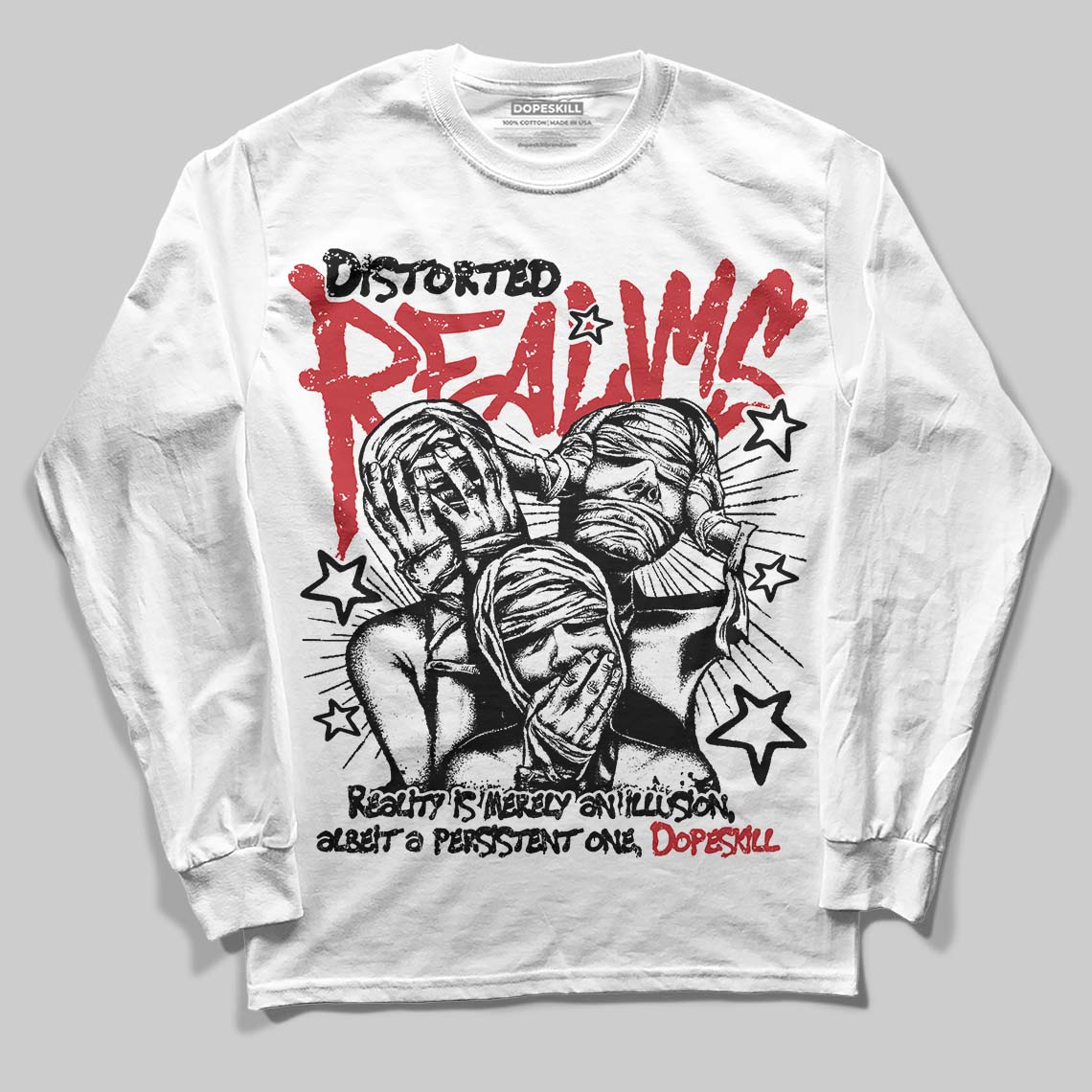 Jordan 4 “Flight Club” DopeSkill Long Sleeve T-Shirt Distorted Realms Graphic Streetwear - White