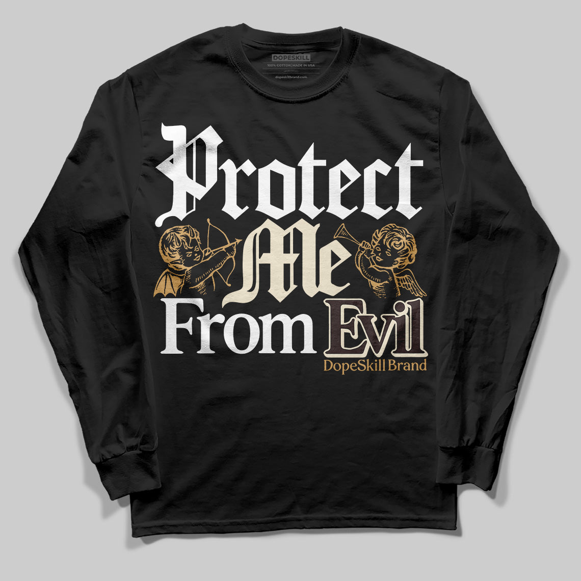 Jordan 5 “Earth/Metallic Gold” DopeSkill Long Sleeve T-Shirt Protect Me From Evil Graphic Streetwear - Black