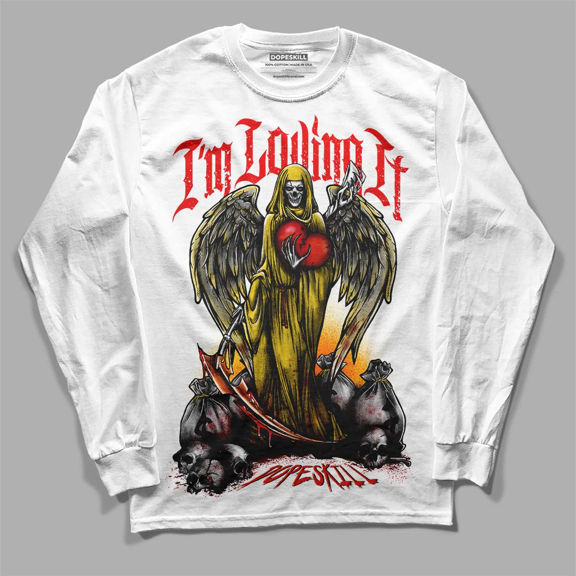 Jordan 4 Thunder DopeSkill Long Sleeve T-Shirt New I'm Loving It Graphic Streetwear - White