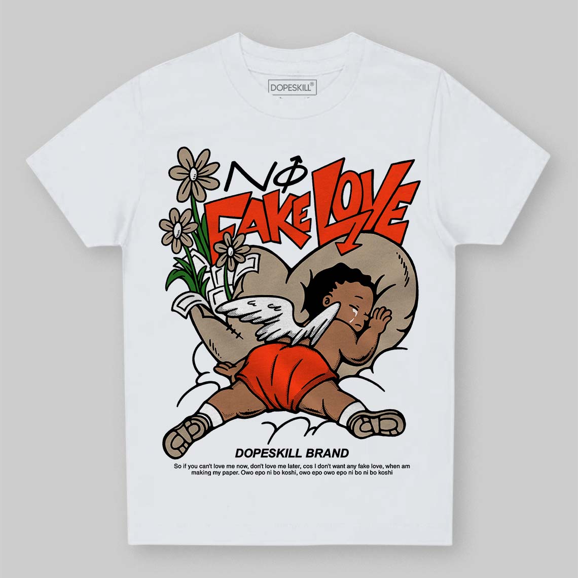 Jordan 1 High OG “Latte” DopeSkill Toddler Kids T-shirt No Fake Love Graphic Streetwear - White