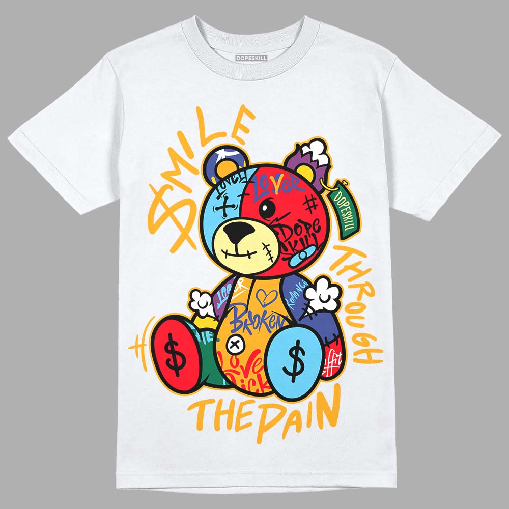 Jordan 1 Mid GS 'Six Championships' DopeSkill T-Shirt Smile Through The Pain Graphic Streetwear - White