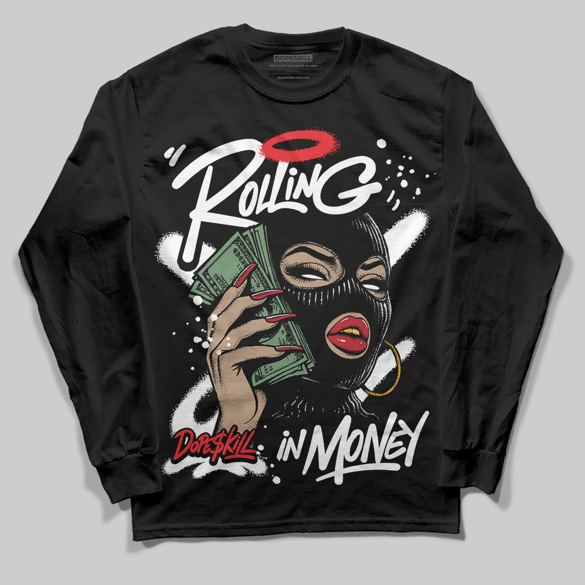 Black and White Sneakers DopeSkill Long Sleeve T-Shirt Rolling in Money Graphic Streetwear - Black