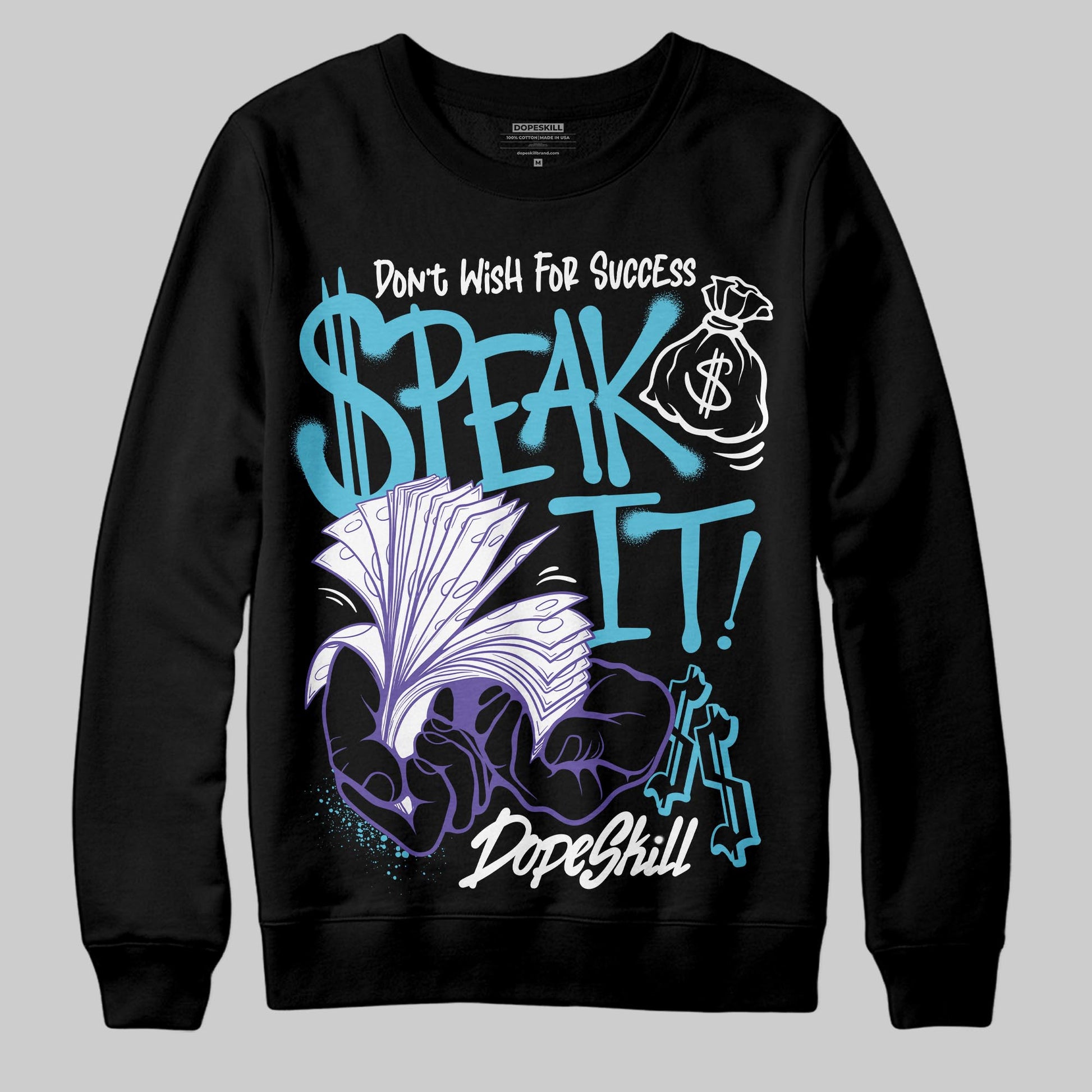 Jordan 8 Retro 'Aqua' 2025 DopeSkill Sweatshirt Speak It Graphic Streetwear - Black