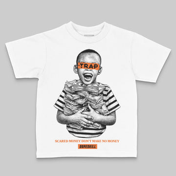 Orange Sneakers DopeSkill Toddler Kids T-shirt Scared Money Don't Make No Money Graphic Streetwear - White