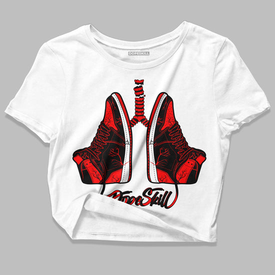 Jordan 1 Retro High OG "Satin Bred" DopeSkill Women's Crop Top Breathe Graphic Streetwear - White 