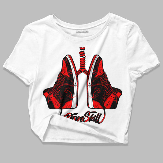 Jordan 1 Retro High OG "Satin Bred" DopeSkill Women's Crop Top Breathe Graphic Streetwear - White 