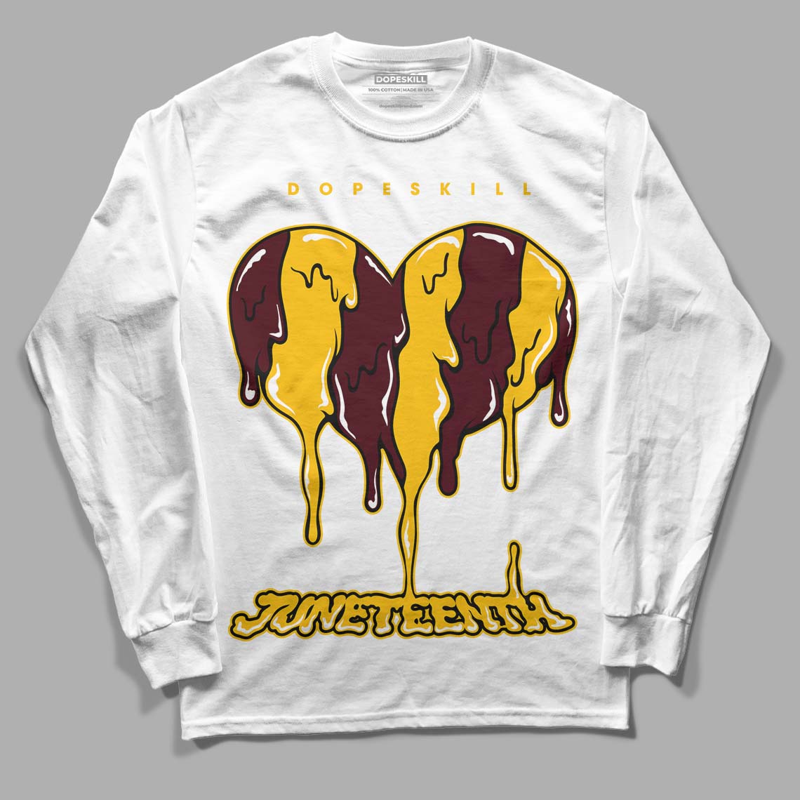 Dunk Yellow Bordeaux DopeSkill Long Sleeve T-Shirt Juneteenth Heart Graphic Streetwear - White