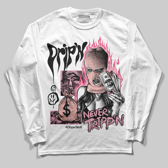 AMIRI White & Pink Stars Court Sneakers DopeSkill Long Sleeve T-Shirt Drip'n Never Tripp'n Graphic Streetwear - White