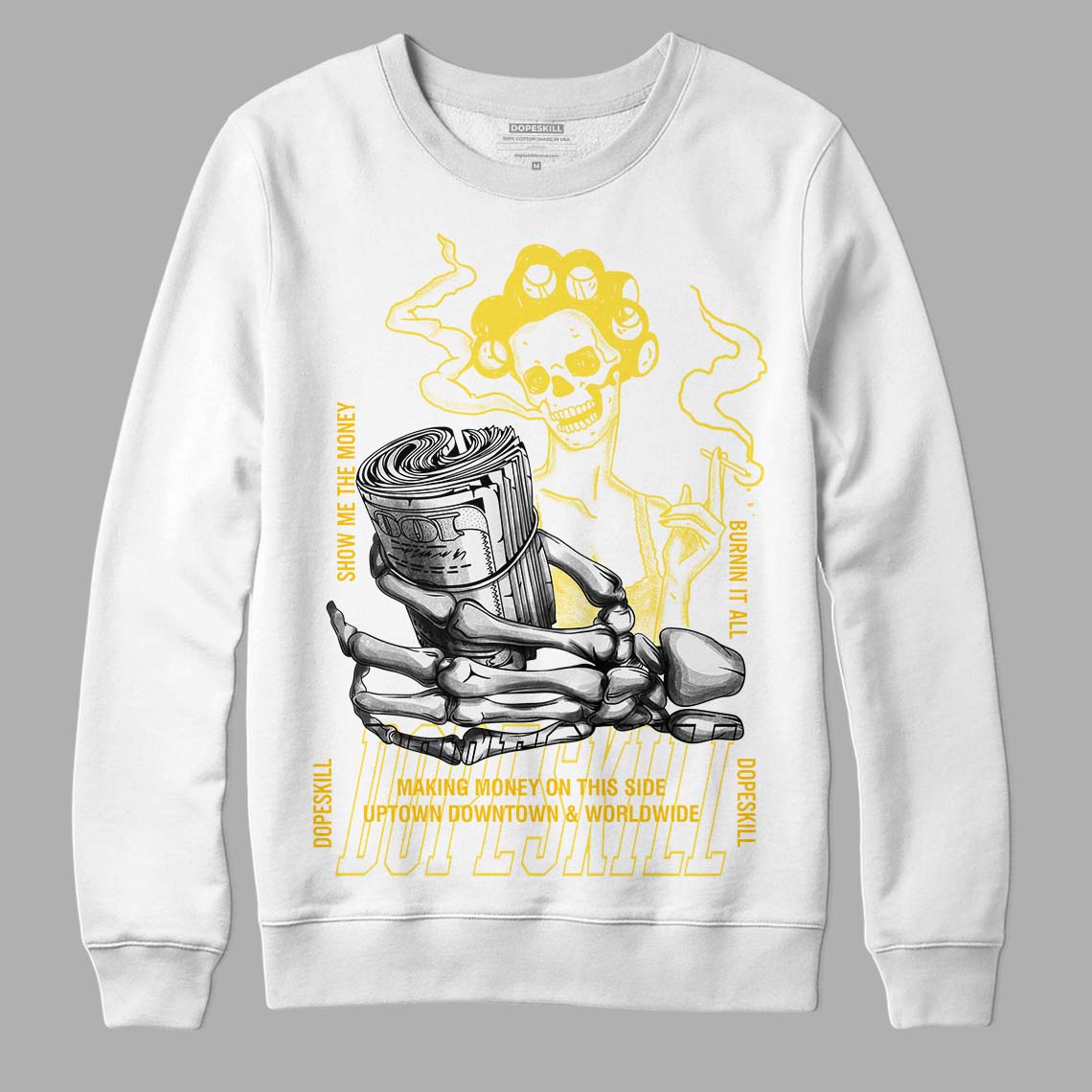 Jordan 11 Low 'Yellow Snakeskin' DopeSkill Sweatshirt Show Me The Money Graphic Streetwear - White