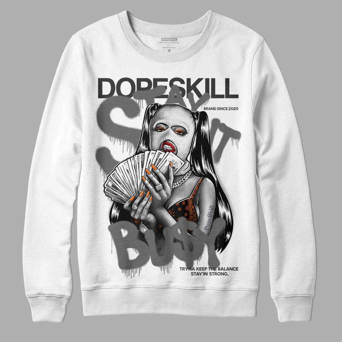 Jordan 3 Retro 'Fear Pack' DopeSkill Sweatshirt Stay It Busy Graphic Streetwear - White