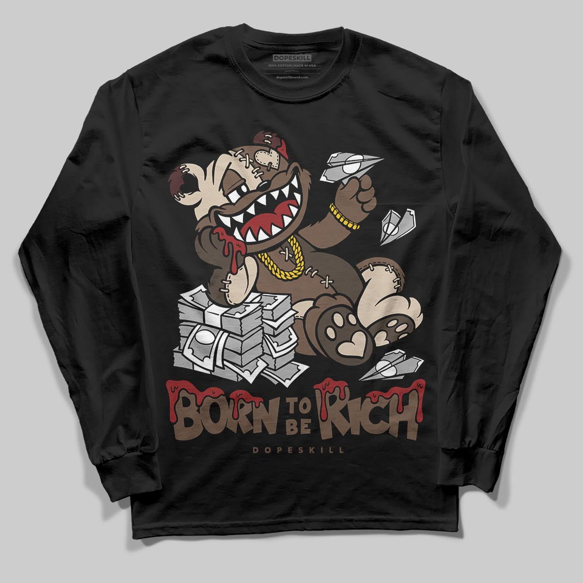 A Ma Maniére x Air Jordan 4 “Dark Mocha” DopeSkill Long Sleeve T-Shirt Born To Be Rich Graphic Streetwear - Black