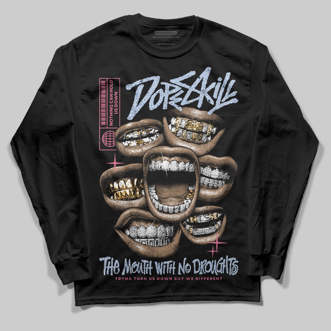 Jordan 3 GS “Denim/Pink Glow” DopeSkill Long Sleeve T-Shirt The Mouth With No Droughts Graphic Streetwear - Black