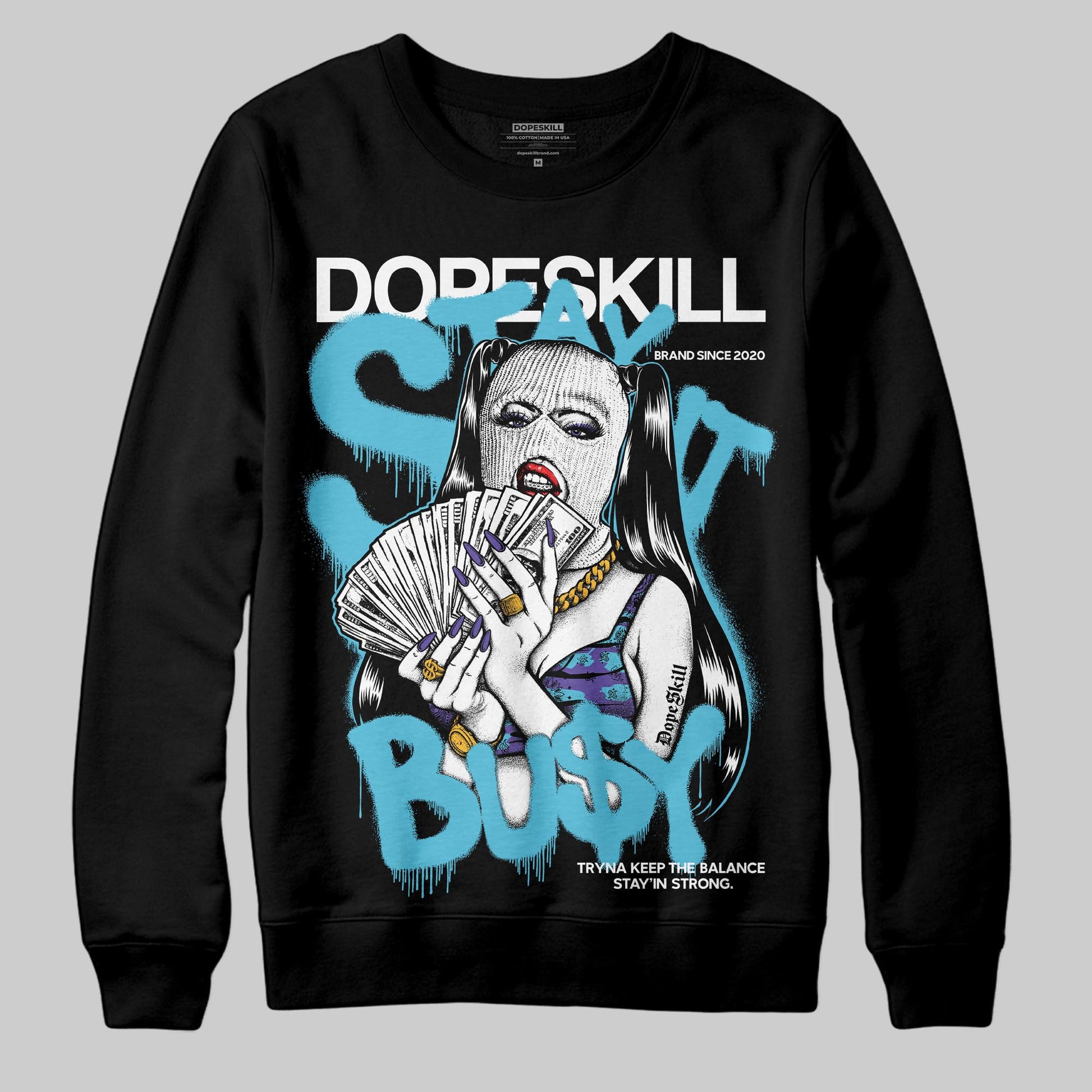 Jordan 8 Retro 'Aqua' 2025 DopeSkill Sweatshirt Stay It Busy Graphic Streetwear - Black