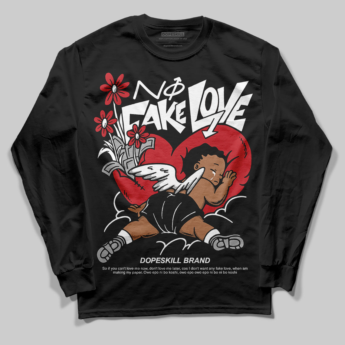 Jordan 11 “Bred Velvet” DopeSkill Long Sleeve T-Shirt No Fake Love Graphic Streetwear - Black