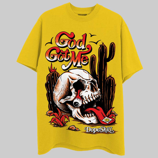 Jordan 4 Thunder DopeSkill T-Shirt God Got Me Graphic Streetwear  Tour Yellow