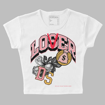 Jordan 3 GS “Red Stardust” DopeSkill Women's Crop Top Loser Lover Graphic Streetwear - White