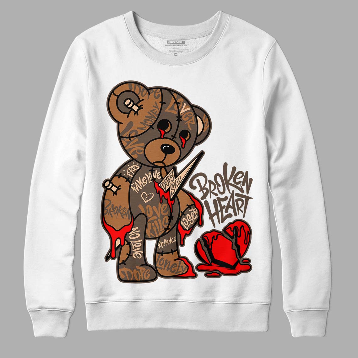 Jordan 1 Retro High OG Palomino DopeSkill Sweatshirt Broken Heart Graphic Streetwear - White