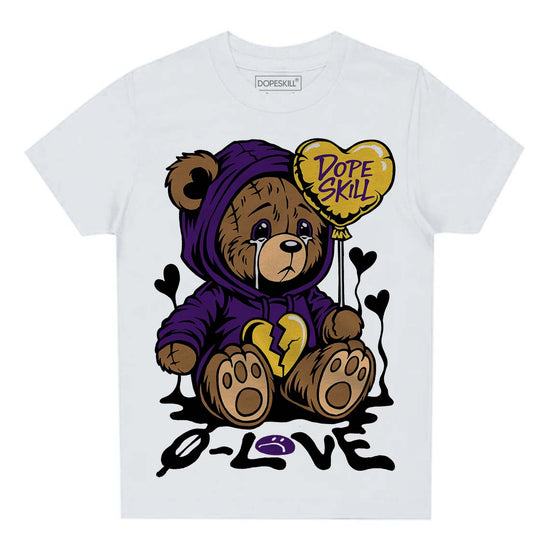 Jordan 12 Field Purple DopeSkill Toddler Kids T-shirt Broken Bear Graphic Streetwear - White 