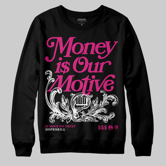 Rick Owens Pink Leather Low Sneakers DopeSkill Sweatshirt Money Is Our Motive Typo Graphic Streetwear - Black