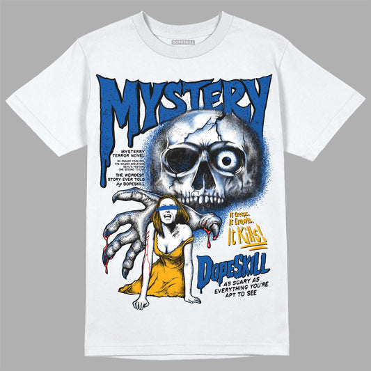 Dunk Blue Jay and University Gold DopeSkill T-Shirt Mystery Ghostly Grasp Graphic Streetwear - White