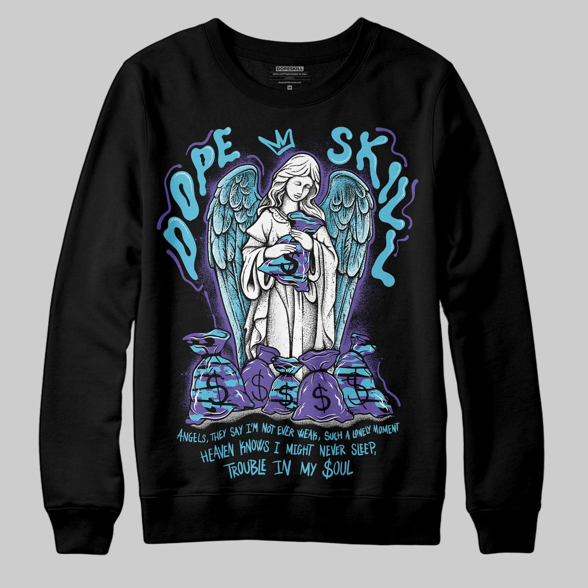 Jordan 8 Retro 'Aqua' 2025 DopeSkill Sweatshirt Angels Graphic Streetwear - black