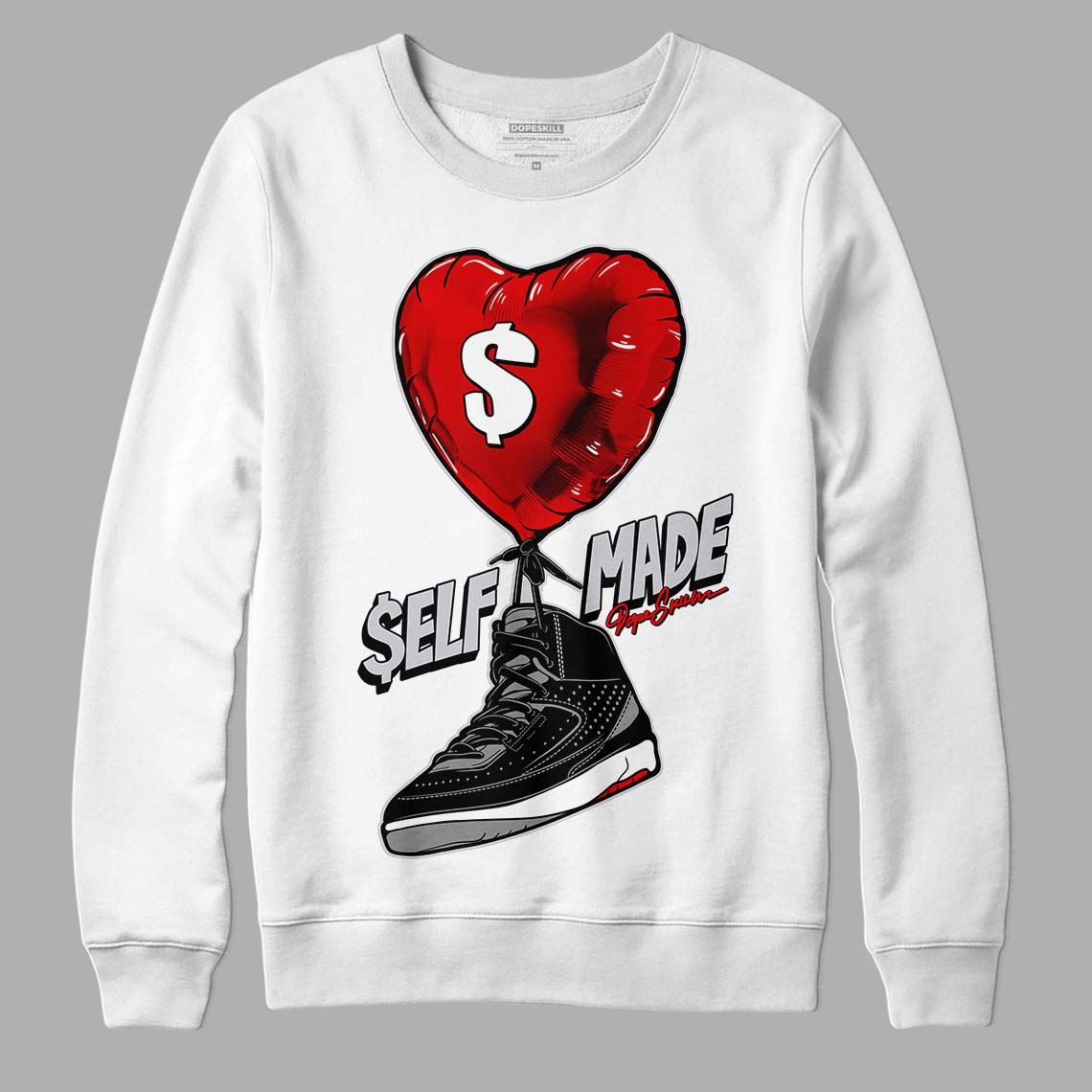 Jordan 2 Retro "Black Cement" DopeSkill Sweatshirt Self Made Graphic Streetwear - White