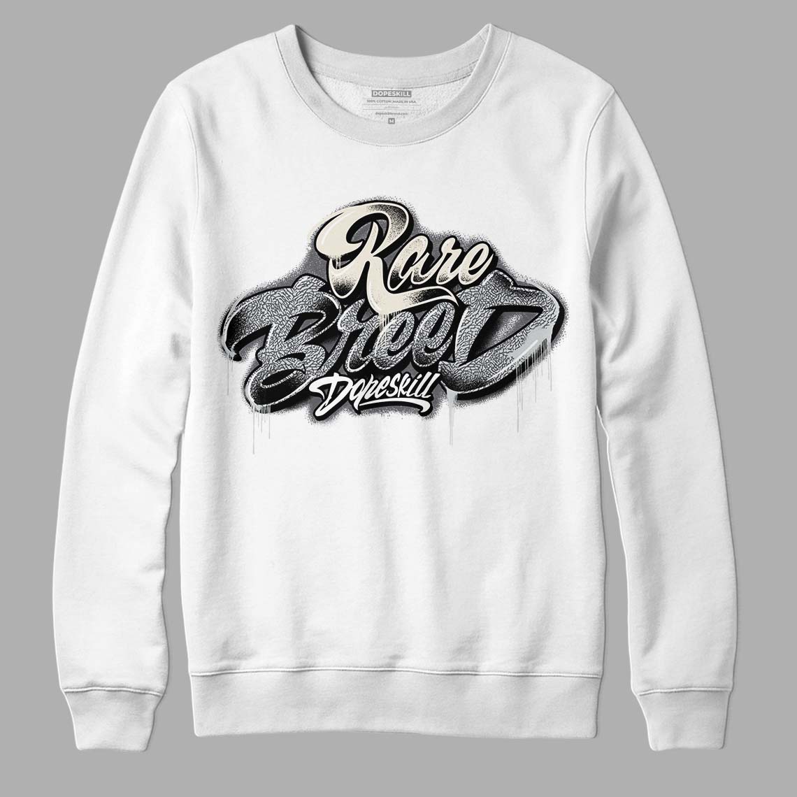 Jordan 1 Retro Low OG Black Cement DopeSkill Sweatshirt Rare Breed Type Graphic Streetwear - White