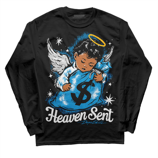 Jordan 4 Retro Military Blue DopeSkill Long Sleeve T-Shirt Heaven Sent Graphic Streetwear - Black