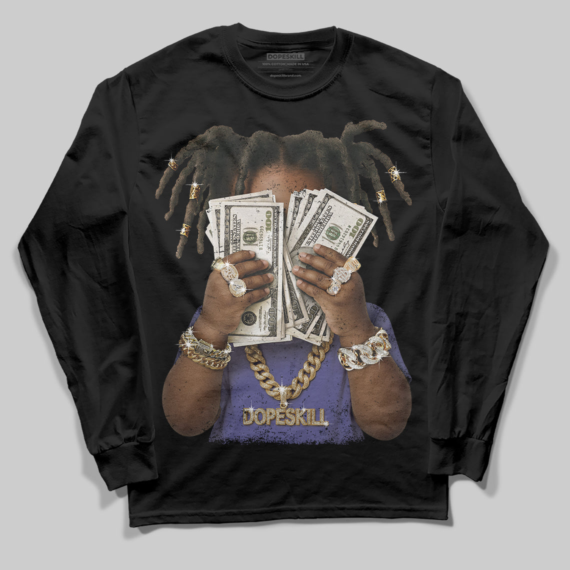 Jordan 4 Retro Lakers DopeSkill Long Sleeve T-Shirt Rich Youth Graphic Streetwear - Black