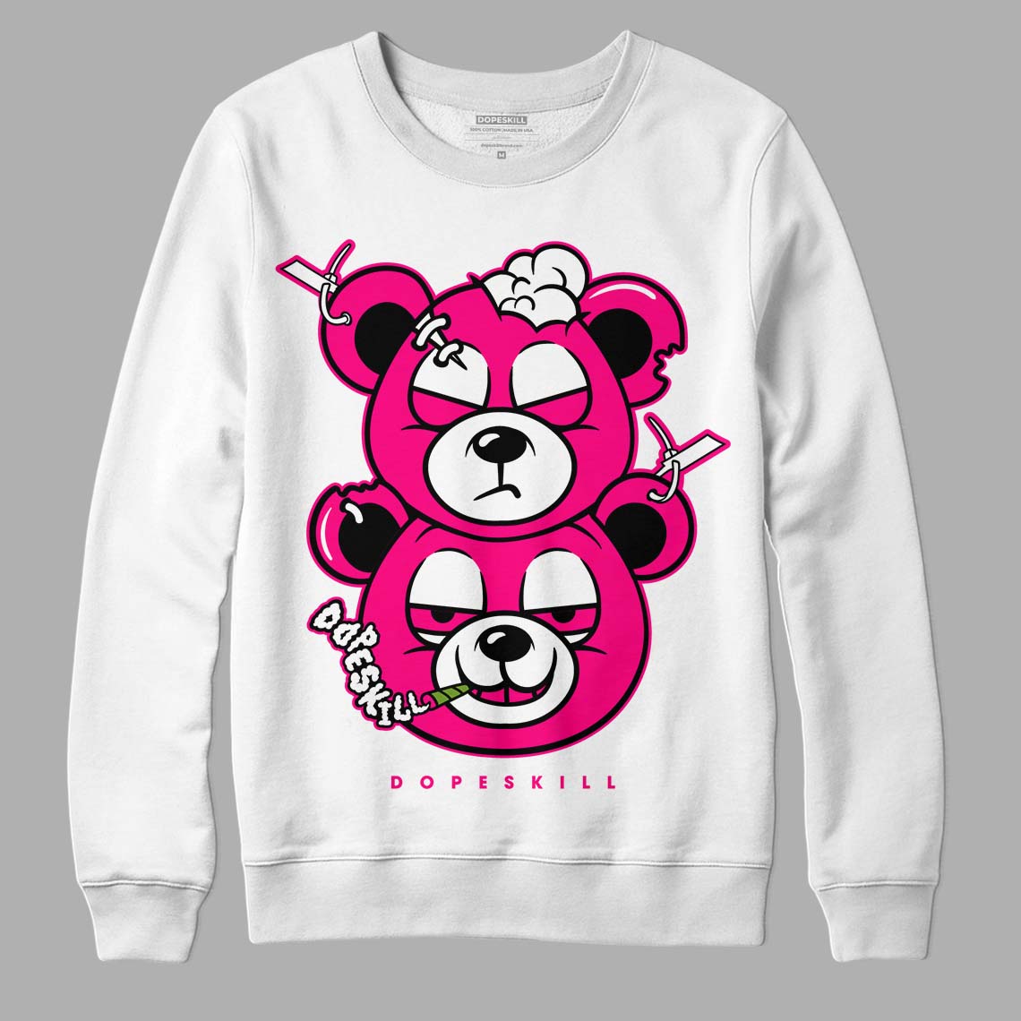 Jordan 1 Low GS “Fierce Pink” Dopeskill Sweatshirt New Double Bear Graphic Streetwear - White