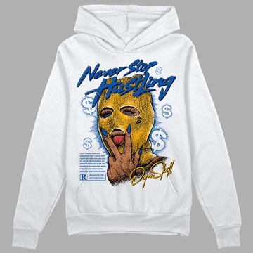 Dunk Blue Jay and University Gold DopeSkill Hoodie Sweatshirt Never Stop Hustling Graphic Streetwear - White